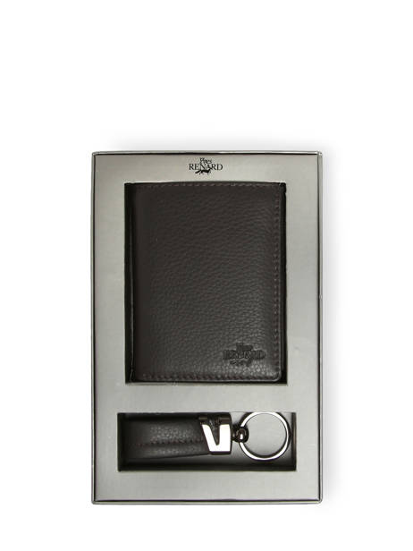 Gift Box Leather Wallet And Keychain Yves renard Brown foulonne 23419X