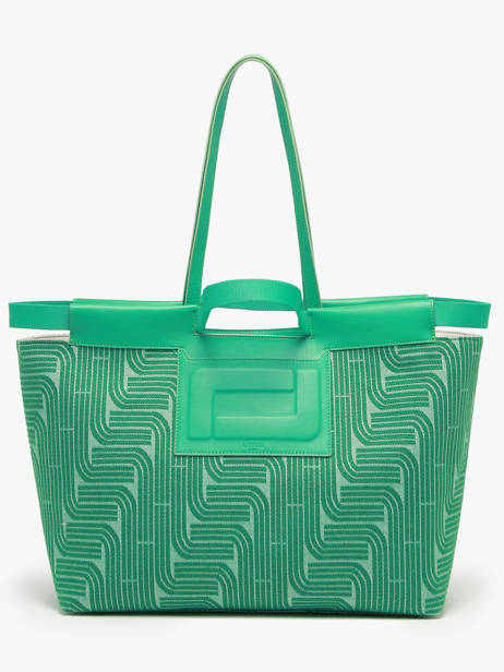 Jacquard And Leather Camille Tote Bag Lancel Green camille A12775