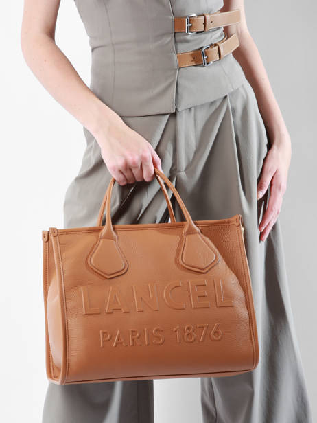 Medium Leather Jour Tote Bag Lancel Brown jour A12996 other view 1