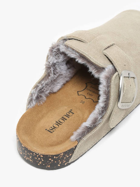 Slippers In Leather Isotoner Gray women 94998 other view 2
