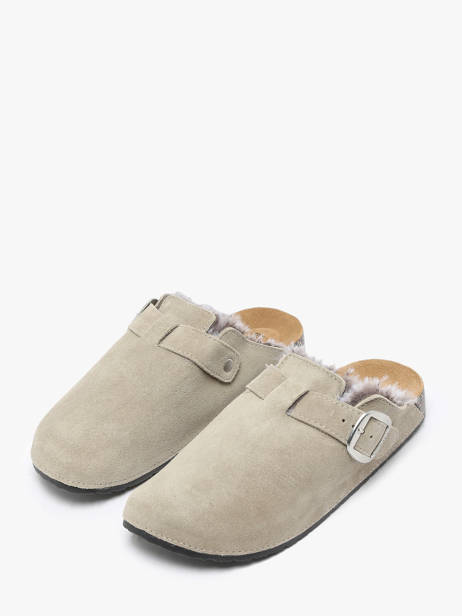 Slippers In Leather Isotoner Gray women 94998 other view 3