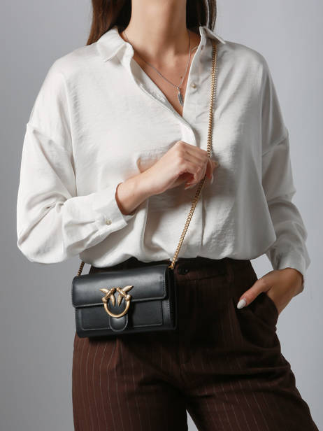 Sac Bandoulière Love Bag Icon Cuir Pinko Noir love bag icon A0F1 vue secondaire 1