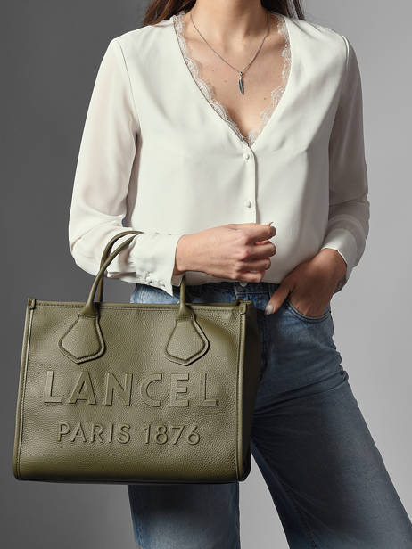 Cabas Zippé M Jour Cuir Lancel Vert jour A12996 vue secondaire 1