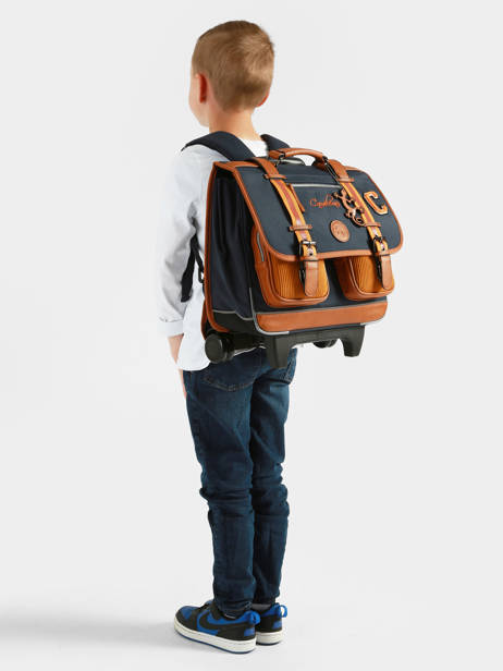 Wheeled Schoolbag 2 Compartments Cameleon Blue vintage urban CR38 other view 2