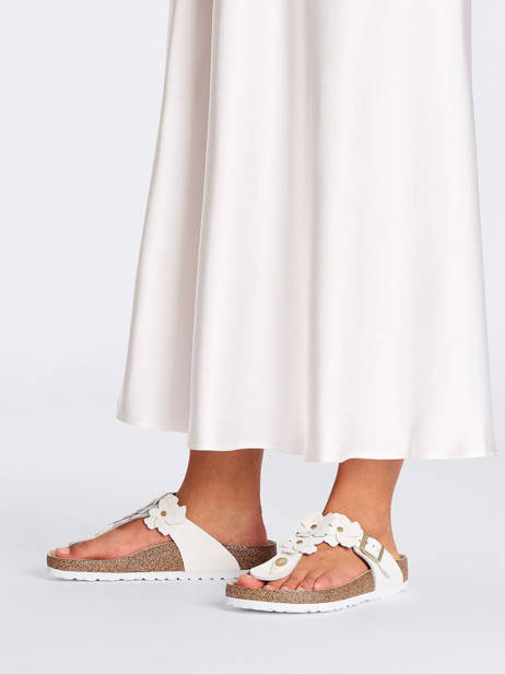 Mules Gizeh Flower En Cuir Birkenstock Blanc women 1026735 vue secondaire 1