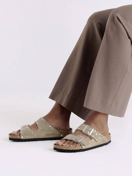 Mules Arizona Rivet En Cuir Birkenstock Beige women 1029390 vue secondaire 1