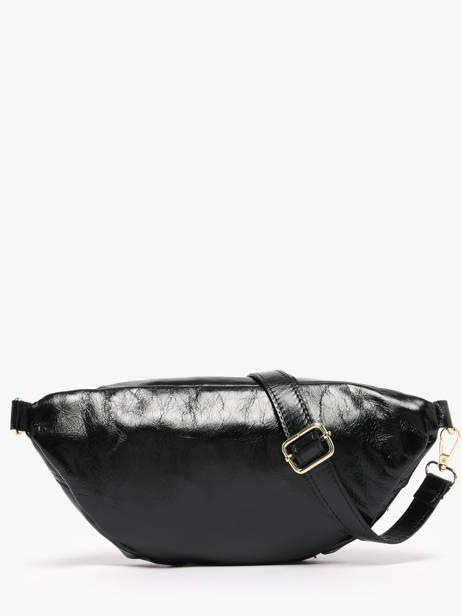 Sac Banane Cuir Milano Noir shiny sauvage SS24119 vue secondaire 3