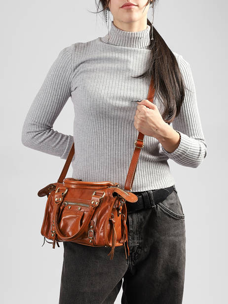 Satchel Shiny Sauvage Leather Milano Brown shiny sauvage SS24093 other view 1