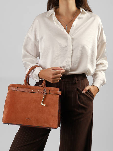 Medium Leather Faubourg Suede Bag Lancel Brown faubourg A14257 other view 1